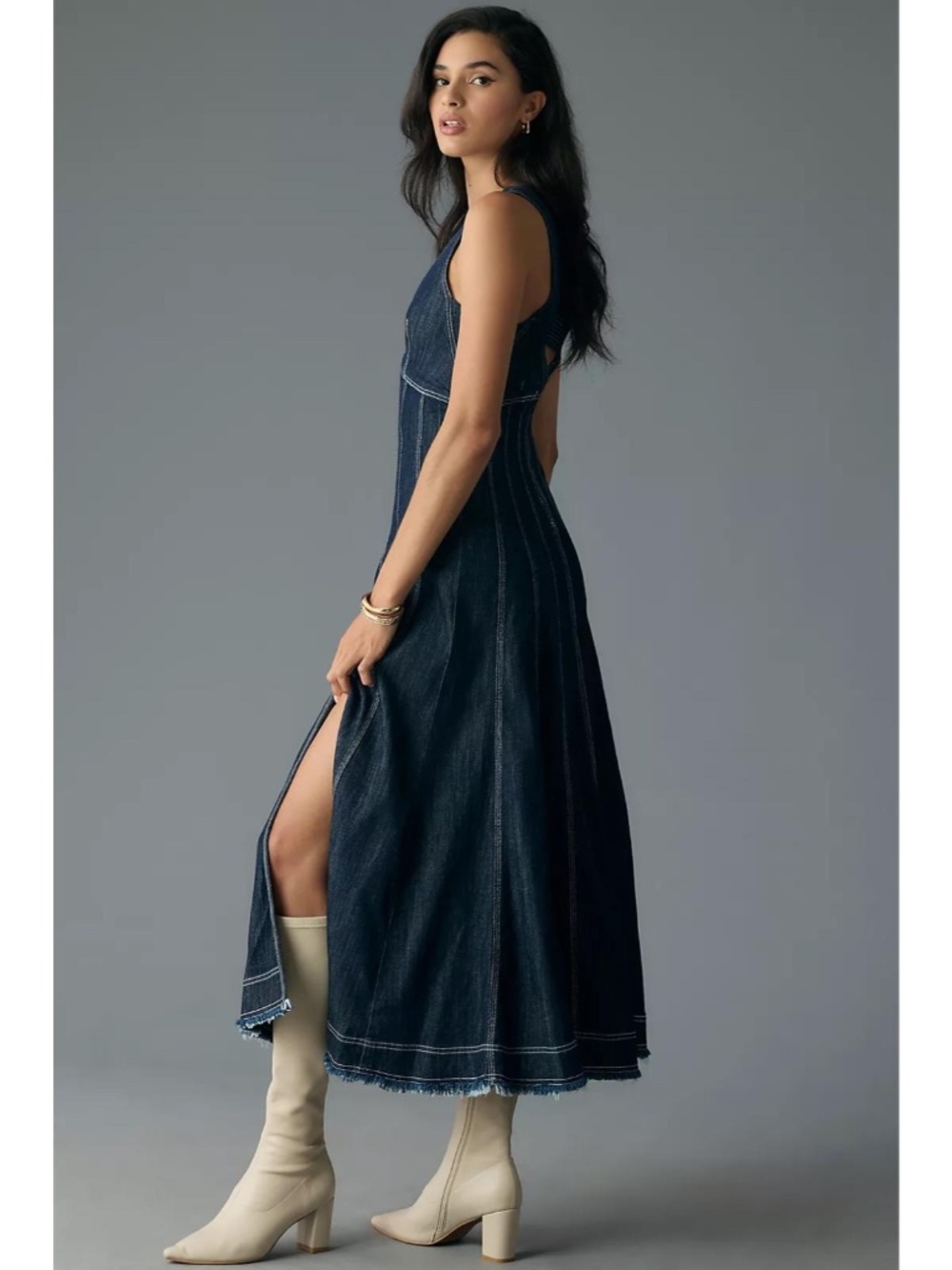 Pilcro Anthropologie Seamed V-Neck Denim Midi Dress - Picture 3 of 12